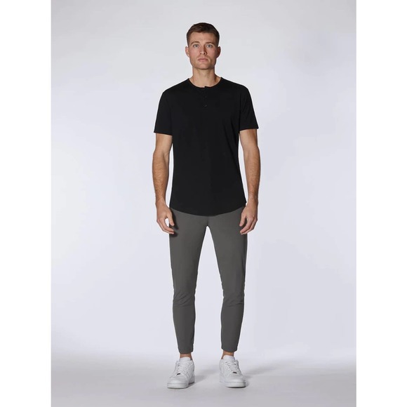 Cuts Clothing Men's Elongated Hem Henley 4 Way Stretch Tee T-Shirt - Black - Picture 6 of 7